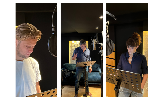 Les comédiens Rod Paradot, Pascal Elbé et Mélanie Doutey.