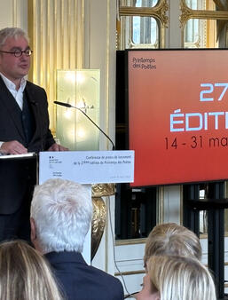 Emmanuel Hoog nouveau président du Printemps des poètes, lors de la conférence de presse au ministère de la Culture